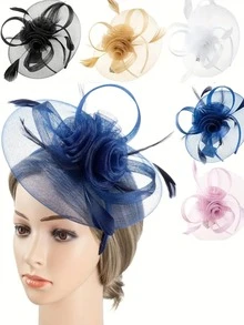 1 buc pălărie elegantă, pălărie Kentucky Derby, accesoriu de păr pentru femei, pălărie pentru petrecerea de ceai, agrafă de păr din voal de mireasă - Multicolor - Vizualizare 11