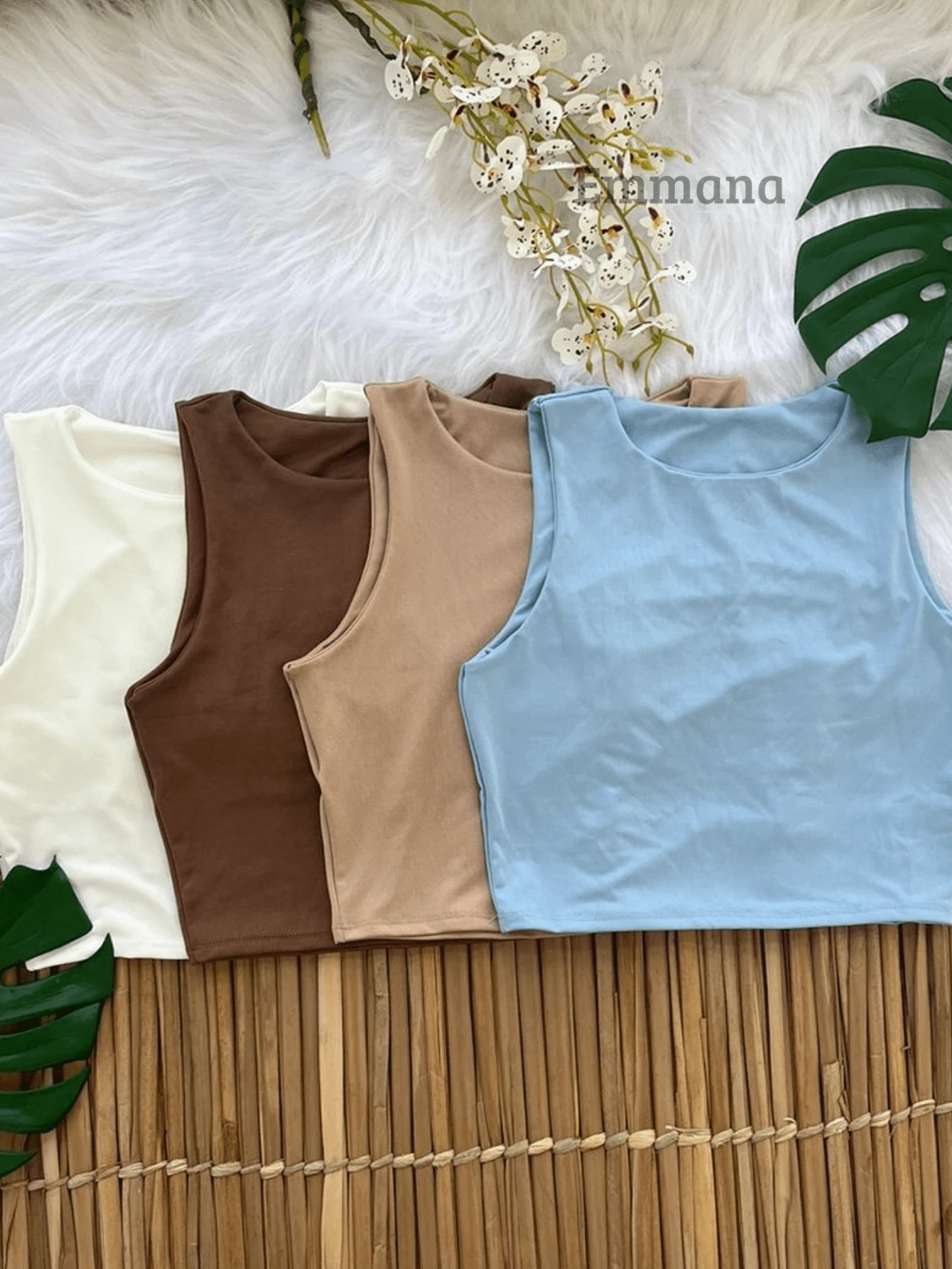 Kit 4 Cropped Women's Suplex Tank Top Basic Blouse Short Cropped T-Shirt Foreign Fashion - White\Brown\Beige\Blue - View 1