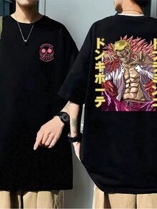Donquixote Doflamingo One Piece Villain Shichibukai Tenreubito Anime Manga Japan T-Shirt 100% Cotton Streetwear Men Women Unisex Fashion Street Punk Streat Immediate Shipping Plus Size - 黑色 - 查看 2