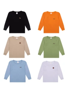 Kit Of 4 Basic Long Sleeve T-Shirts In Premium Mesh For Youth And Children With Applique Sizes 2 To 16 - Multicolor - View 5
