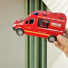 1 pièce Voiture jouet de simulation de camion de pompiers, ambulance, voiture de police SWAT, voiture de livraison avec sons et lumières, qui peuvent s'ouvrir avec des bruits de porte pour les enfants. Modèle de voiture à inertie, jouet pour la rentrée scolaire.