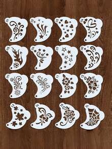 Juego de 16 piezas/set de plantillas reutilizables para pintura facial, adecuadas para maquillaje, cosplay y fiestas - Plantillas de PET para decoración de pared DIY, scrapbooking, acuarela y arte de garabatos, de vuelta a la escuela, útiles escolares - Blanco - Ver 2