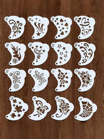 16 件/套可重复使用脸部彩绘模板套件，适用于化妆、角色扮演和派对 - PET 模板用于 DIY 墙面装饰、剪贴簿、水彩画和涂鸦艺术、返校、学校用品