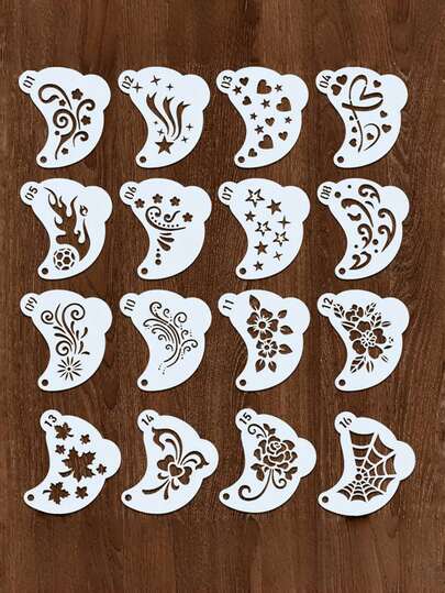 Herbruikbare gezichtsverfstencilset van 16 stuks, geschikt voor make-up, cosplay en feestjes - PET-sjablonen voor doe-het-zelf wanddecoratie, scrapbooking, aquarel- en doodlekunst, terug naar school, schoolbenodigdheden