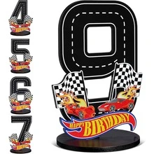 Racecar Numbers 1-9 Center Piece Decorations, Racecar Themed 9th Birthday Party Supplies, Wooden 9 Year Old Birthday Table Decor, Photo Props For 3 Years Old Boy - Black - View 10