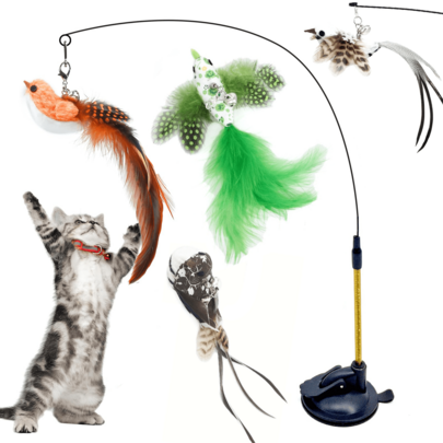 1 Piece Cat Teasing Stick Interactive Toy, Pet Artificial Feather Bell Refill Replacement Catcher Product, Suitable For Cat Exercise And Self-Entertainment, Handheld Teasing Stick,Various Insects Replace The Head