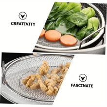 Juego de cesta de sartén de acero inoxidable con bandeja antigoteo - Colador antiadherente y fácil de limpiar, usado para hornear, freír alimentos y verduras, accesorios de cocina, un regalo imprescindible para chefs en el hogar, almacenamiento ahorrador de espacio para organizadores de cocina, idea de regalo de cocina navideña