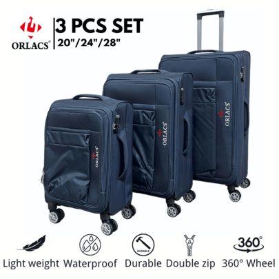 Equipaje ORLACS, Juego de 3 maletas de 20+24+28 pulgadas, material de nailon y tela Oxford, semiligero, asa única, cerradura, expansión de doble cremallera, gran capacidad de almacenamiento, ruedas universales silenciosas de 360 grados, alta calidad, resistente al agua, resistente al desgaste, resistente a los arañazos, marca europea, diseño europeo, productos de máxima calidad