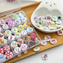 50/100Pcs DIY Handmade Set Buttons, Clothing Accessories Buttons, Sweater Cardigan Clothes Buttons, Round Buttons, Cartoon Mixed Color Small Buttons, Pattern And Color Randomly Sent - Multicolor - View 5