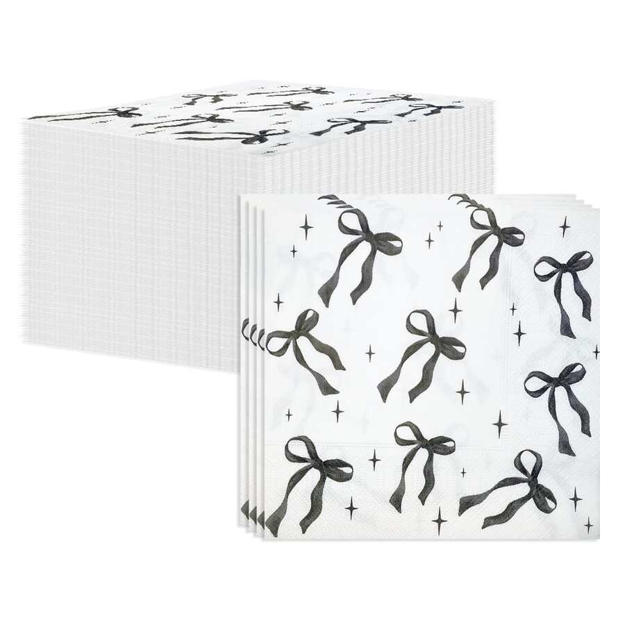 20pcs Black Bow Printed Disposable Paper Napkins