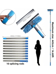 二合一高层窗户清洁套装，含 10 根延长杆，适用于高层玻璃擦拭和刮擦，可重复使用超细纤维垫，无需电源，可机洗，是理想的母亲节礼物