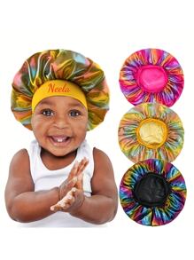 Customized Text Kids Sleeping Cap, Elastic Single Layer Laser Shower Cap, Wide Brim Children's Hat, Elastic Wide Brim Comfortable Night Cap, Lightweight Elastic Fitted With Adjustable Closure - Multicolor - View 3