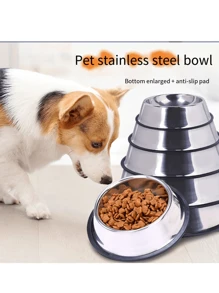 1pc Pet Stainless Steel Food Bowl, Anti-Spill & Anti-Skid Silver Stainless Steel Dog Bowl, Easy-Clean Cat Feeding Bowls, Multiple Styles And Sizes Available (Diameter: 15cm, 18cm, 22cm), Pet Feeding Supplies
