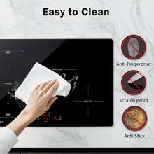 30 Inch Induction Cooktop - 4 Burner Built-In Electric Stove With Bridge-SYNC, Booster, Timer & Double Lock | 9000W 220-240V Hardwired, Black Glass Top - Black - View 10