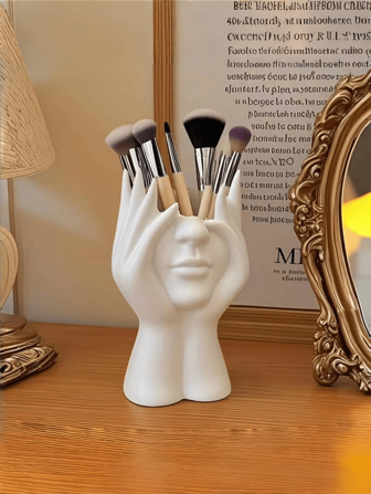 Unique Human Body Art Style Makeup Brush Holder, Synthetic Resin, Anti-Fall Version, Decorative Pen Cup For Makeup Brushes, Makeup Brush Holder