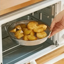 Juego de cesta de sartén de acero inoxidable con bandeja antigoteo - Colador antiadherente y fácil de limpiar, usado para hornear, freír alimentos y verduras, accesorios de cocina, un regalo imprescindible para chefs en el hogar, almacenamiento ahorrador de espacio para organizadores de cocina, idea de regalo de cocina navideña