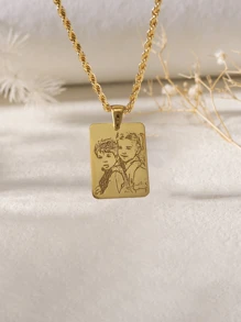 Collar personalizado con foto grabada, colgante de retrato personalizado grabado, collar de acero inoxidable de 18k, oro/plata, joyería personalizada familiar/de mascota, regalo perfecto, oro, elegante, colorido, vintage, simple, unisex, casual, lindos, personalizado, único, regalos ideales para él, regalos ideales para ella, novia, novio, papá, mamá, familia, amigos, para aniversarios, para cumpleaños, para graduación, para baile de graduación, para fiestas