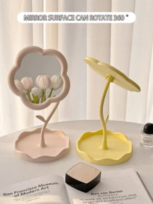 2 Stücke Sonnenblumen-förmiger Schminkspiegel, süßer Bürotisch, Heim Schminkspiegel, tragbarer Touchup Kleinschmirnspiegel, Studenten Wohnheim Schminktisch, Hängeaufbewahrung Schmuckstücke