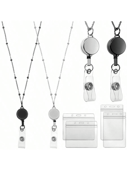 1 Set Women Badge Lanyard, Retractable Badge Reel Lanyard With 2 ID Card Holders, Necklace For Girls, Nurses And Office Workers, Back To School