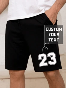 Customizable Text Men's Summer Sports Shorts, Input Your Text/Blessing/Logo/Funny Quote, Personalized Summer Sports Shorts, Gift For Him, Anniversaries, Valentine's Day/Birthday/Party/Music Festival Occasion, Corporate Culture Tee, Family Gathering, Non-Profit Team Uniform, Men's Summer Bottoms - Black - View 1