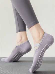 3/5 Paia di calzini da yoga multicolore, calzini sportivi antiscivolo con cinturini incrociati per pilates, balletto, danza e uso in palestra con suola in silicone, colore casuale - Multicolore - Visualizzare 2