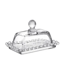 Manteigueira com Tampa Vidro Cristal Pérola 14x10x9cm - Transparente - Visão 4