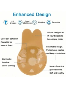 2pcs Reusable Rabbit Ear Nipple Cover Lifting Silicone Invisible Sticky Bra Pad For Sports Push-Up Plank Workout - Multicolor - View 11