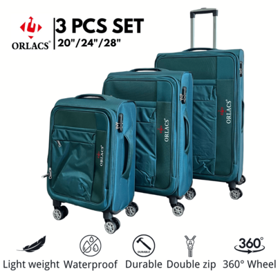 Equipaje ORLACS, Juego de maletas 20+24+28, Conjunto de tres piezas, Material de nailon y tejido de Oxford, Medio súper ligero, Asa única, Cerradura, Expandible con doble cremallera, Gran capacidad de almacenamiento, Ruedas universales silenciosas de 360°, Alta calidad, Impermeable