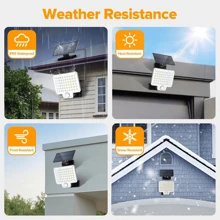 GHUSTAR Applique murale solaire, 240 LED, 3 000 lumens, éclairage d'extérieur sensible au mouvement avec télécommande, projecteur solaire étanche IP65, convient pour garages, patios, etc., lot de 2