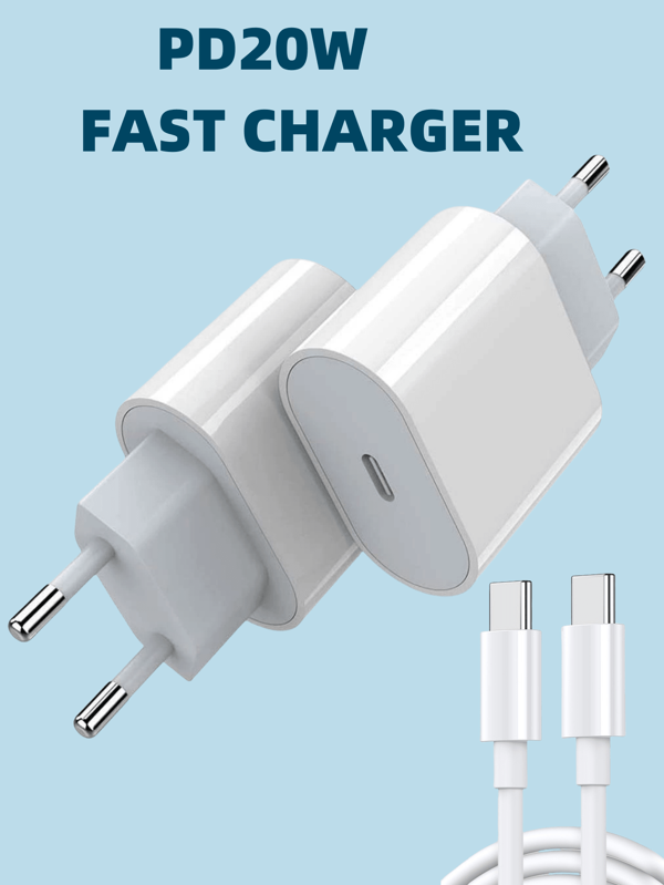 EU Plug 20W Charger Set,PD 20W Multifunctional Protective Wall Charger,Charger And Fast Data Cable Set,Charger Set With 20w Quick Charge Charging Head Efficient Quick Charging Data Cable Compatible With Iphone 14 Pro Max/14 Pro/14 Plus/14/13/12/11/8/7/XR/X/Ipad Series,European Standard 20WPD Fast Charging Charger Set