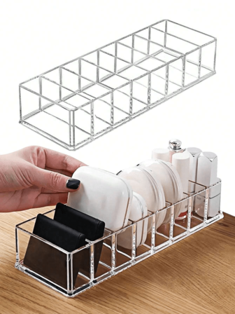 1 st akryl transparent sminkorganisatör på skrivbordet, lämplig för kompakt puder, sminkpalett, dammtät förvaringslåda, displayställ för kosmetiska verktyg