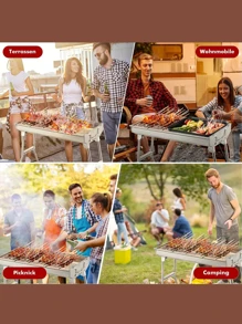 Großer Edelstahl Outdoor Barbecue Grill, tragbarer Klapp-Barbecue Ofen für Partys, Camping, Heimgebrauch