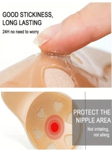 2pcs Reusable Rabbit Ear Nipple Cover Lifting Silicone Invisible Sticky Bra Pad For Sports Push-Up Plank Workout - Multicolor - View 8