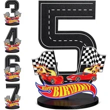 Racecar Numbers 1-9 Center Piece Decorations, Racecar Themed 9th Birthday Party Supplies, Wooden 9 Year Old Birthday Table Decor, Photo Props For 3 Years Old Boy - Black - View 15