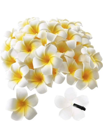 10 قطعة من مشابك الشعر النسائية بزهور الفرانجيباني الاصطناعية البيضاء الرغوية بطول 6 سم، مشابك شعر مخالب، إكسسوارات شعر، أدوات مدرسية