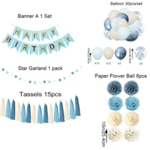 Grey Blue Themed Party Decorations, Including Blue & Gold Balloons, Happy Birthday Banner, Paper Pom Poms And Star Banner, Suitable For Baby Shower, Birthday Party And Wedding Party Decorations. - Dust Blue Tassel Set - View 3
