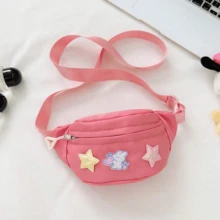 1个拉链封口卡通青少年腰包，尼龙斜挎包，星形图案 - A - 查看 10