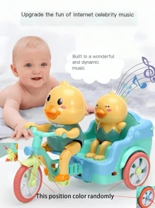 1 caja Juguetes electrónicos de bicicleta de tres ruedas con diseño de patito de dibujos animados, con música y luces, juguetes para bebés y niños, diseño de conejo