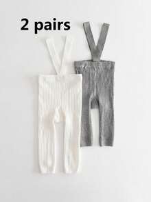 2 件纯色婴儿背带透气紧身裤，适合新生儿和幼儿 - 彩色 - 查看 23