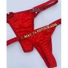 Personalized Panties Sexy Thong With Phrase Name Gold Letters Women's Lingerie Panties Immediate Shipping Romantic-French Funny Mesh Fabric Cool Breathable Elastic Simple Letter Panties Mid-Rise Boyfriend Gift - 紅色 - 查看 5