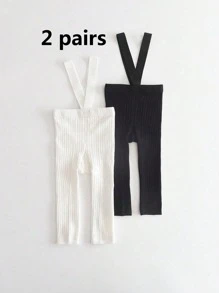 2 件纯色婴儿背带透气紧身裤，适合新生儿和幼儿 - 彩色 - 查看 5