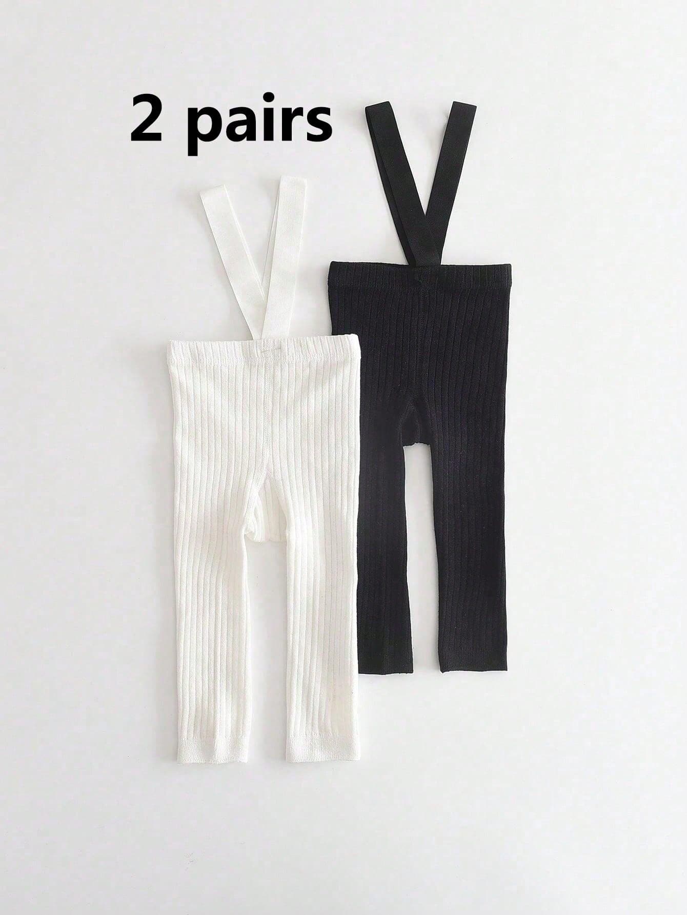 2pcs Solid Color Baby Suspender Breathable Leggings, Suitable For Newborns And Toddlers - Multicolor - View 1