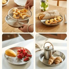 Juego de cesta de sartén de acero inoxidable con bandeja antigoteo - Colador antiadherente y fácil de limpiar, usado para hornear, freír alimentos y verduras, accesorios de cocina, un regalo imprescindible para chefs en el hogar, almacenamiento ahorrador de espacio para organizadores de cocina, idea de regalo de cocina navideña