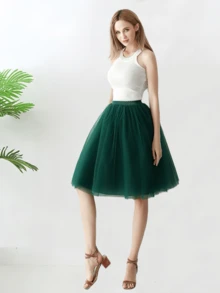 1 chiếc váy xếp ly vải tuyn dài vừa phải cạp cao dành cho nữ, có sẵn màu đen, trắng, đỏ, vàng, xanh nhạt, hồng, xanh ô liu, xanh nước biển, đỏ tía, sâm panh, xám xanh, dài 65cm, vải tuyn 4 lớp + 1 lớp lót, thích hợp cho đám cưới, tiệc tùng, biểu diễn, cosplay, sân khấu, khiêu vũ, trang phục mùa thu dành cho nữ - Nhiều màu - Xem 11