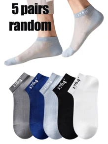 1/5 Pares de Meias Sólidas Respiráveis e Finas de Malha para Tornozelo Masculinas, Adequadas para Primavera e Verão