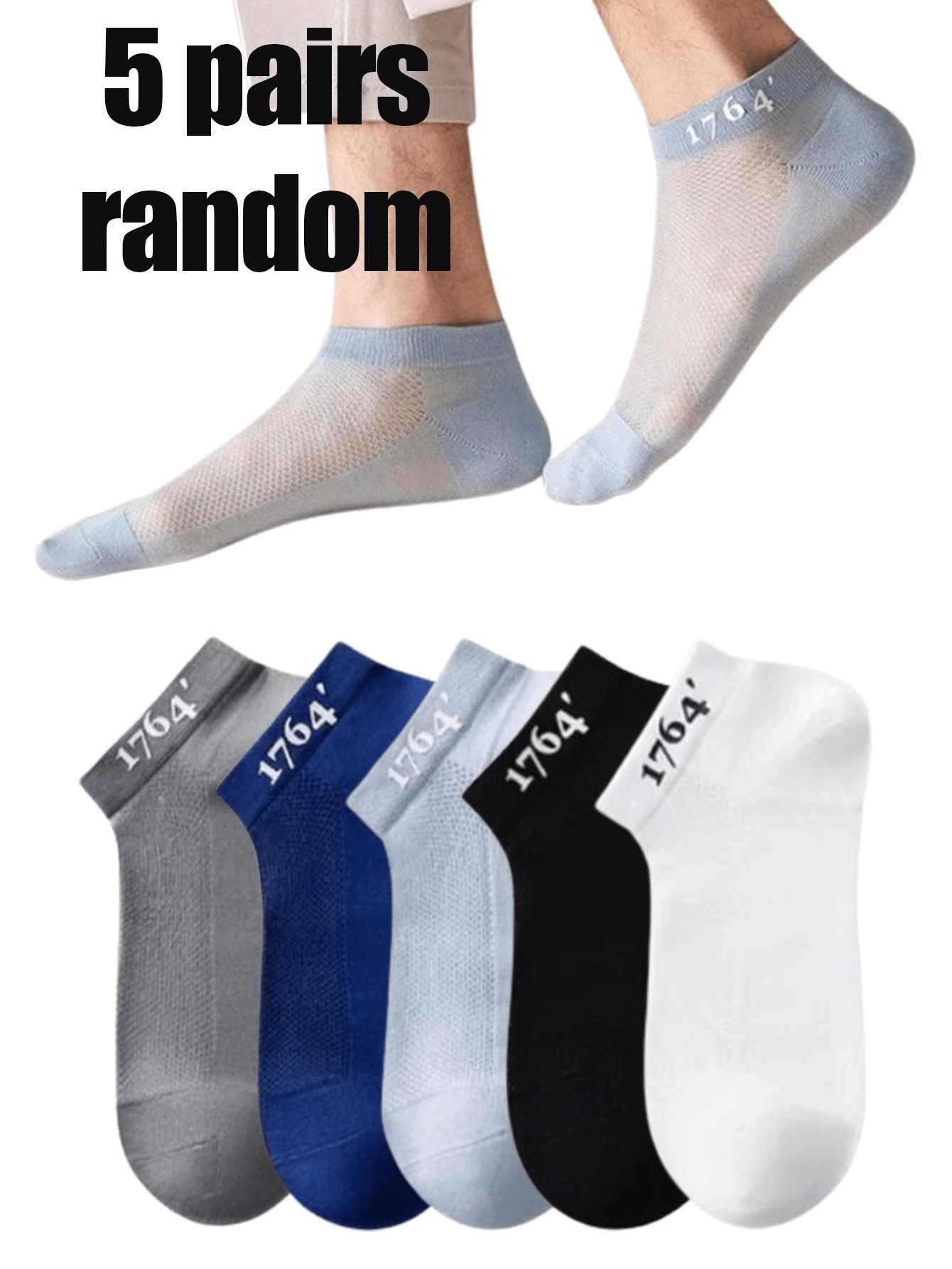 1/5 Pares de Meias Sólidas Respiráveis e Finas de Malha para Tornozelo Masculinas, Adequadas para Primavera e Verão