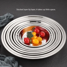 2pcs/6pcs High Quality Reusable Thick Stainless Steel Round Plates, Household Round Dish, Flat Plate, Tray, Soup Plate, Vegetable Plate, Round Plate, Fruit Plate, Barbecue Plate - Multicolor - View 8