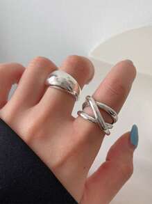 14pcs/2 Sets Fashion Minimalist Elegant Vintage Asymmetrical Geometric Liquid Thick Chunky Statement Cocktail Rings Set, Gift For Holiday Beach Party Date Everyday Wear