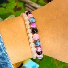 1 Stück/Beruhigendes Armband aus natürlichen Steinen Sodalith/Granat/Rosenquarz, handgefertigtes elastisches Perlenarmband, geeignet für Herren und Damen als Alltagsschmuck, Urlaubssegen Geschenk.