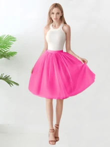 1 chiếc váy xếp ly vải tuyn dài vừa phải cạp cao dành cho nữ, có sẵn màu đen, trắng, đỏ, vàng, xanh nhạt, hồng, xanh ô liu, xanh nước biển, đỏ tía, sâm panh, xám xanh, dài 65cm, vải tuyn 4 lớp + 1 lớp lót, thích hợp cho đám cưới, tiệc tùng, biểu diễn, cosplay, sân khấu, khiêu vũ, trang phục mùa thu dành cho nữ - Nhiều màu - Xem 21
